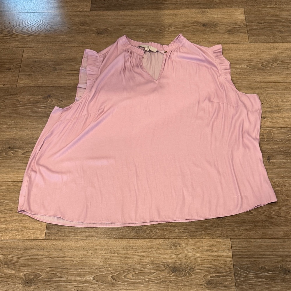 LOFT Pink Ruffle Sleeve Split V-Neck Camisole
